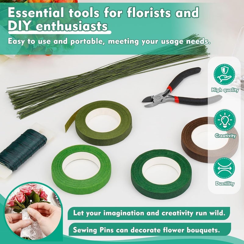 SOCNITC Floral Tape and Wire, Florist Arrangement Tools Kit with Floral Tape Wire Cutter Boutonniere Pin for Bouquets,Wrap Florist,Flower Project - Image 3